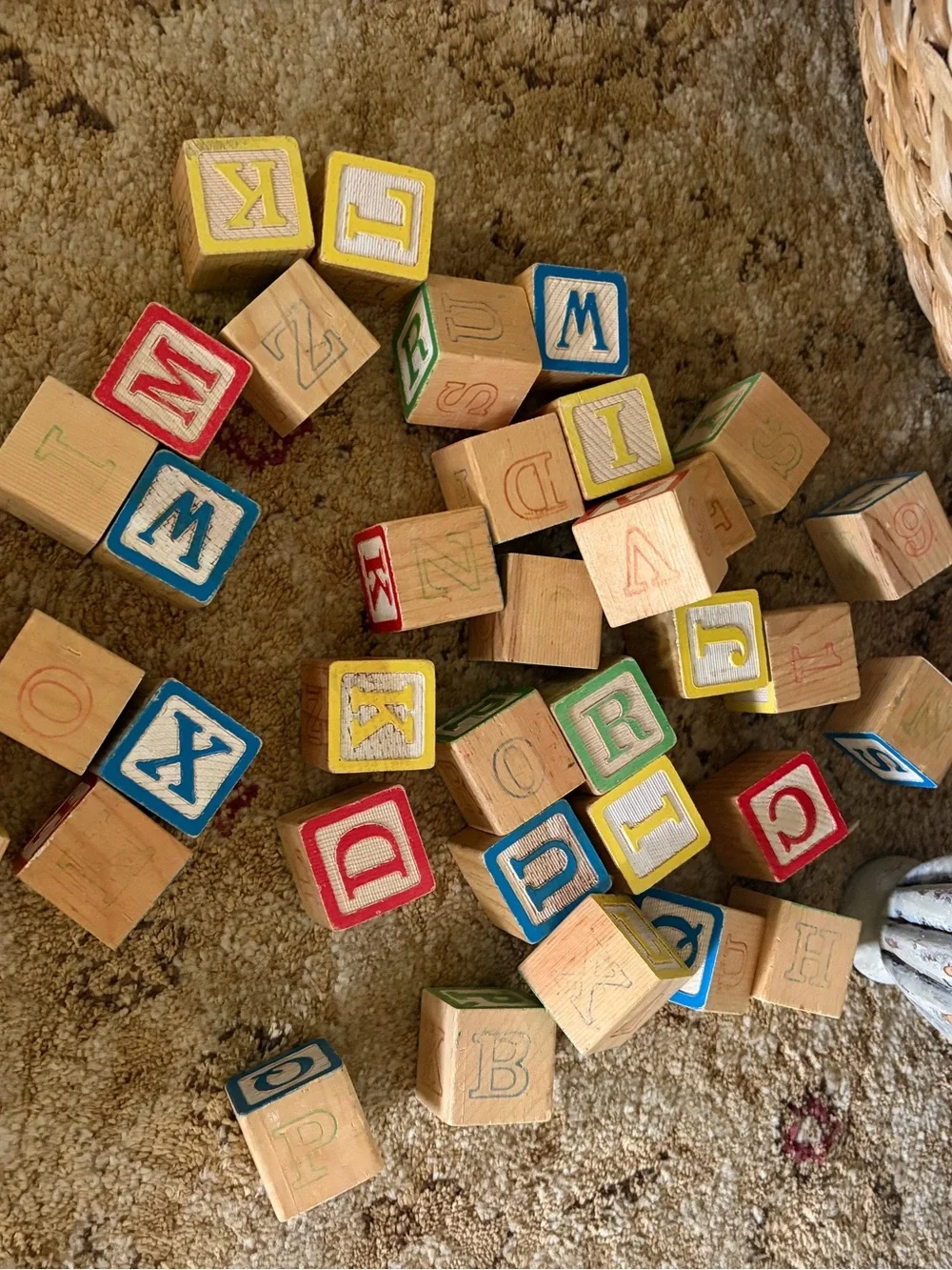 Vintage Classic Wooden Alphabet Blocks - Multicolor